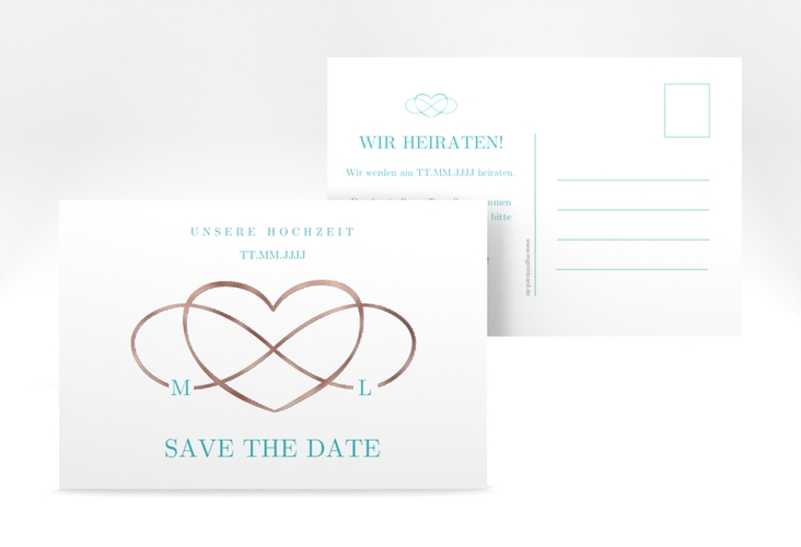 Save the Date-Postkarte Infinity A6 Postkarte tuerkis rosegold