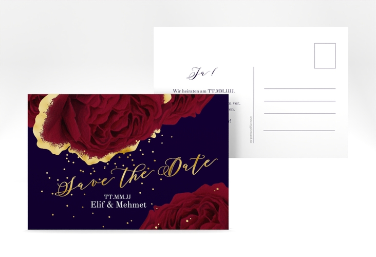 Save the Date-Postkarte Cherie A6 Postkarte schwarz gold