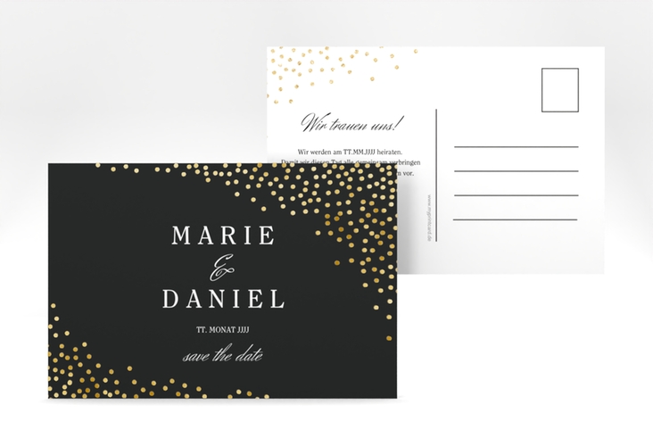 Save the Date-Postkarte Glitter A6 Postkarte schwarz gold