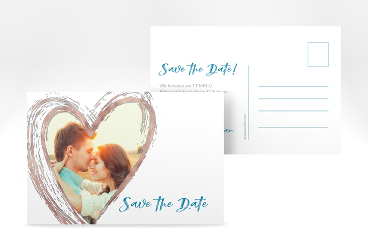 Save the Date-Postkarte Liebe A6 Postkarte tuerkis rosegold