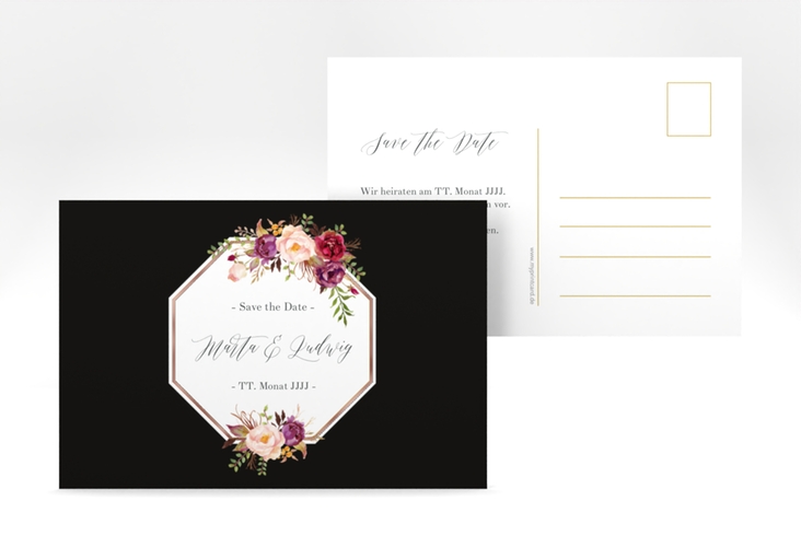 Save the Date-Postkarte Prachtvoll A6 Postkarte schwarz rosegold