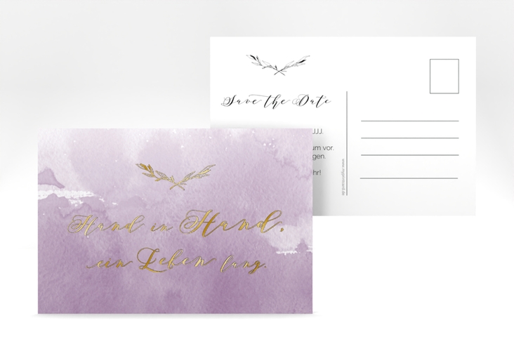 Save the Date-Postkarte Divine A6 Postkarte flieder gold