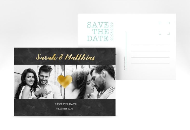 Save the Date-Postkarte Sparkly A6 Postkarte tuerkis gold