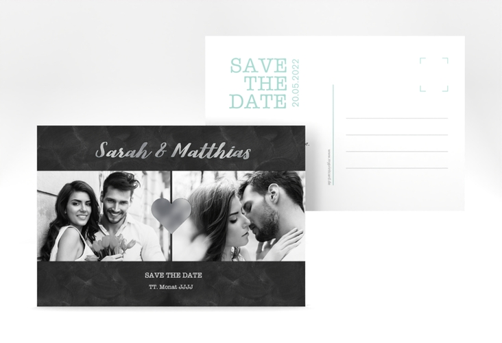 Save the Date-Postkarte Sparkly A6 Postkarte tuerkis silber