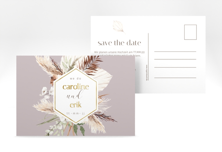 Save the Date-Postkarte Bohemian A6 Postkarte flieder gold