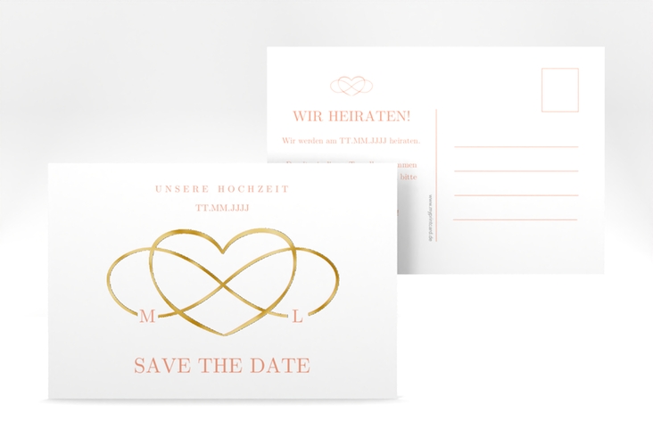 Save the Date-Postkarte Infinity A6 Postkarte apricot gold