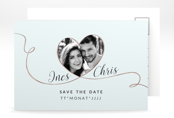 Save the Date-Postkarte Dolce A6 Postkarte tuerkis rosegold