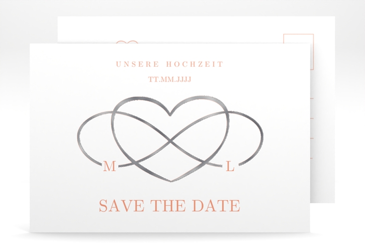 Save the Date-Postkarte Infinity A6 Postkarte apricot silber