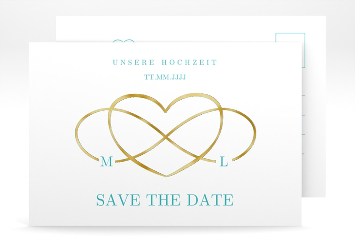 Save the Date-Postkarte Infinity A6 Postkarte tuerkis gold