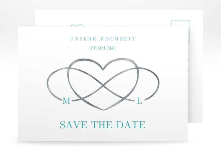 Save the Date-Postkarte Infinity A6 Postkarte tuerkis silber