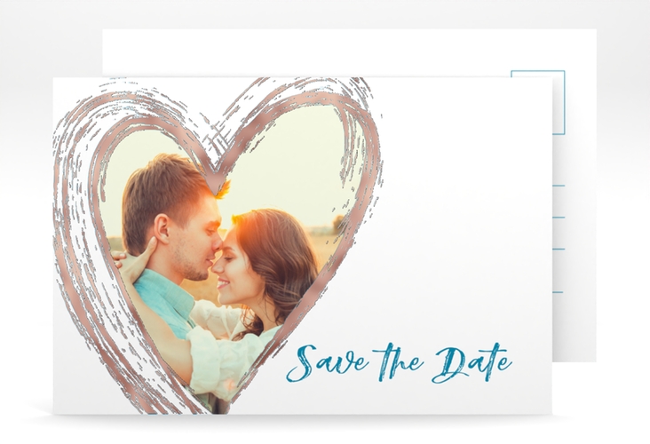 Save the Date-Postkarte Liebe A6 Postkarte tuerkis rosegold