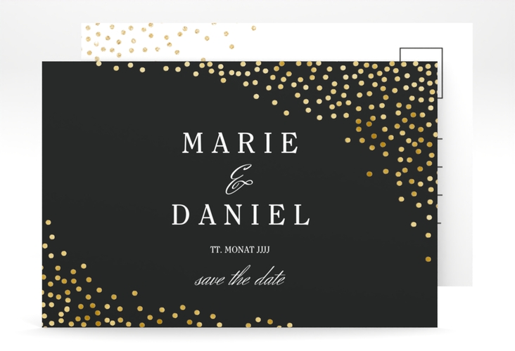 Save the Date-Postkarte Glitter A6 Postkarte schwarz gold