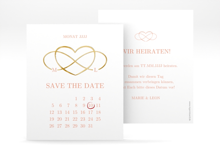 Save the Date-Kalenderblatt Infinity Kalenderblatt-Karte apricot gold