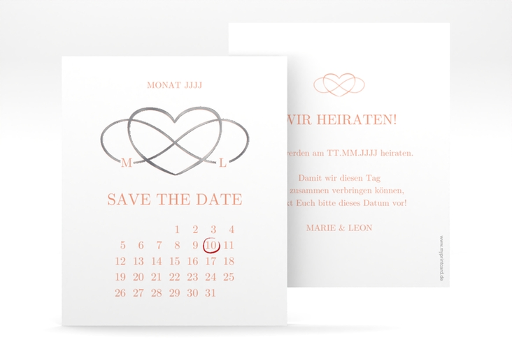 Save the Date-Kalenderblatt Infinity Kalenderblatt-Karte apricot silber