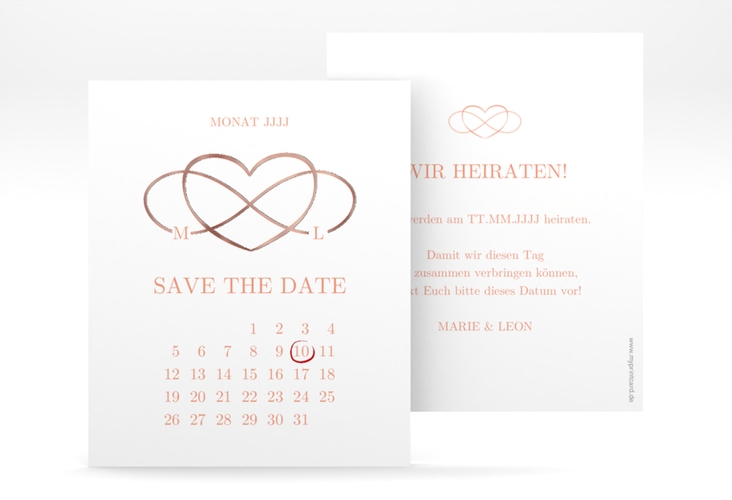 Save the Date-Kalenderblatt Infinity Kalenderblatt-Karte apricot rosegold