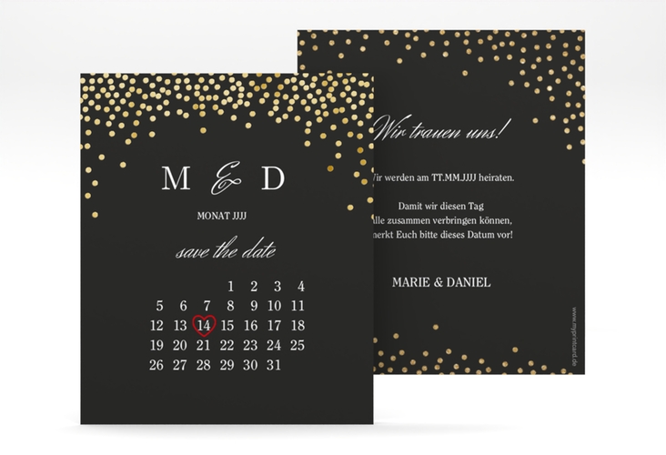 Save the Date-Kalenderblatt Glitter Kalenderblatt-Karte schwarz gold