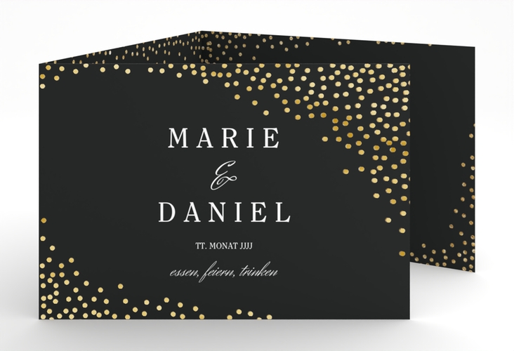 Hochzeitseinladung Glitter A6 Doppel-Klappkarte schwarz gold