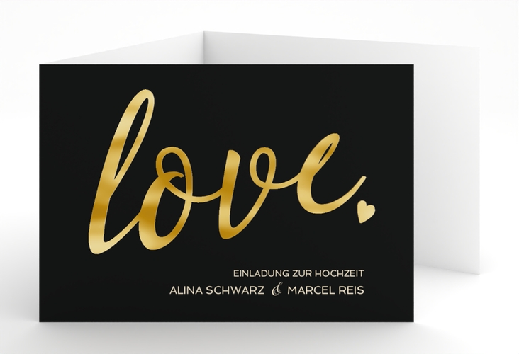 Hochzeitseinladung Glam A6 Doppel-Klappkarte schwarz gold