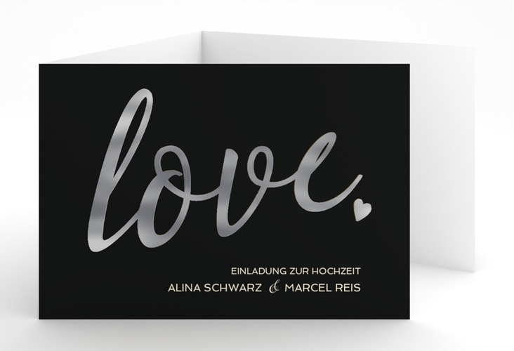 Hochzeitseinladung Glam A6 Doppel-Klappkarte schwarz silber