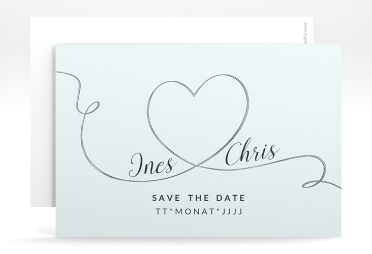 Save the Date-Karte Hochzeit Dolce A6 Karte quer tuerkis silber