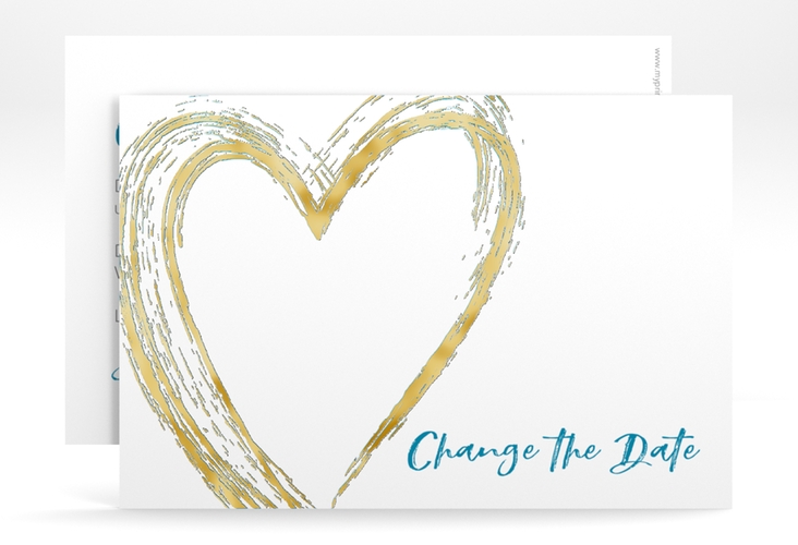 Change the Date-Karte Liebe A6 Karte quer tuerkis gold