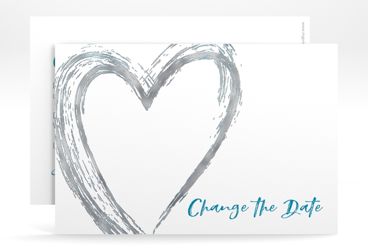 Change the Date-Karte Liebe A6 Karte quer tuerkis silber