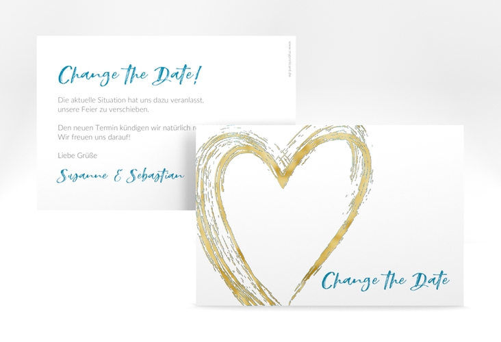 Change the Date-Karte Liebe A6 Karte quer tuerkis gold