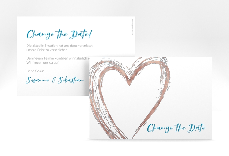 Change the Date-Karte Liebe A6 Karte quer tuerkis rosegold