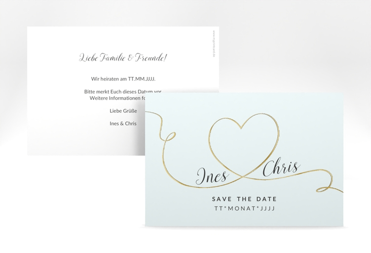 Save the Date-Karte Hochzeit Dolce A6 Karte quer tuerkis gold