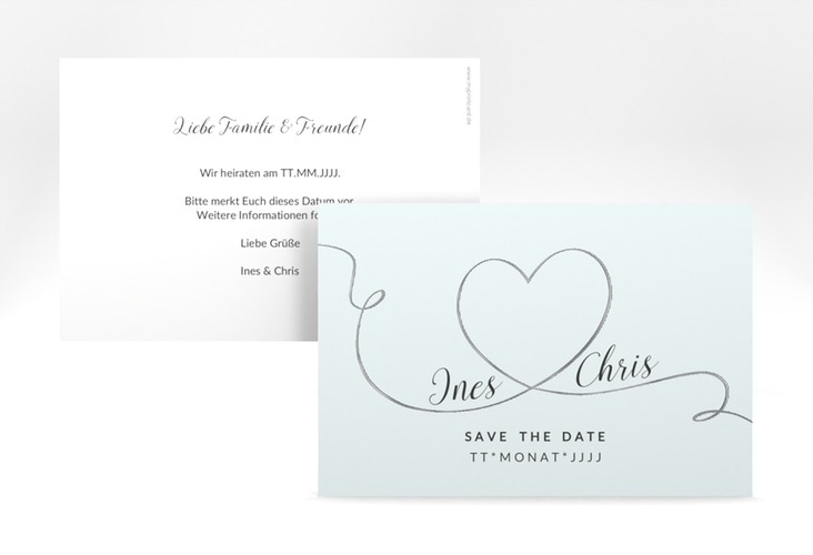 Save the Date-Karte Hochzeit Dolce A6 Karte quer tuerkis silber