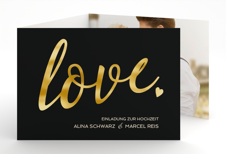 Hochzeitseinladung Glam A6 Doppel-Klappkarte schwarz gold