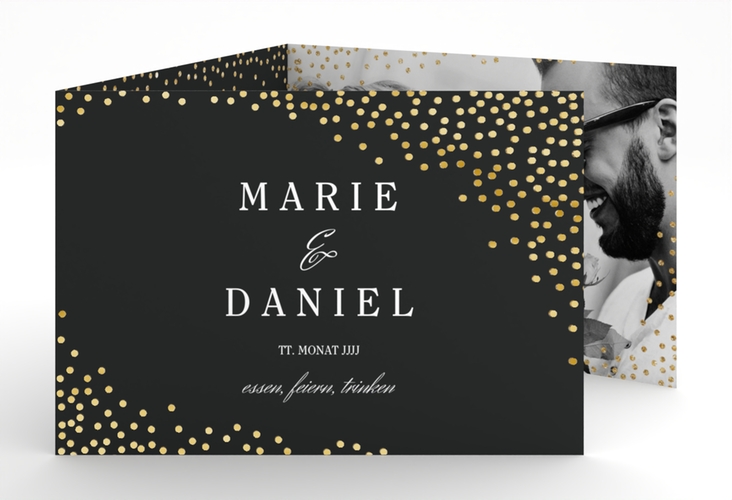 Hochzeitseinladung Glitter A6 Doppel-Klappkarte schwarz gold