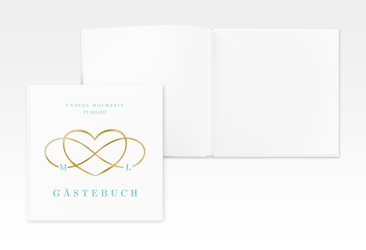 Gästebuch Creation Hochzeit Infinity 20 x 20 cm, Hardcover tuerkis gold