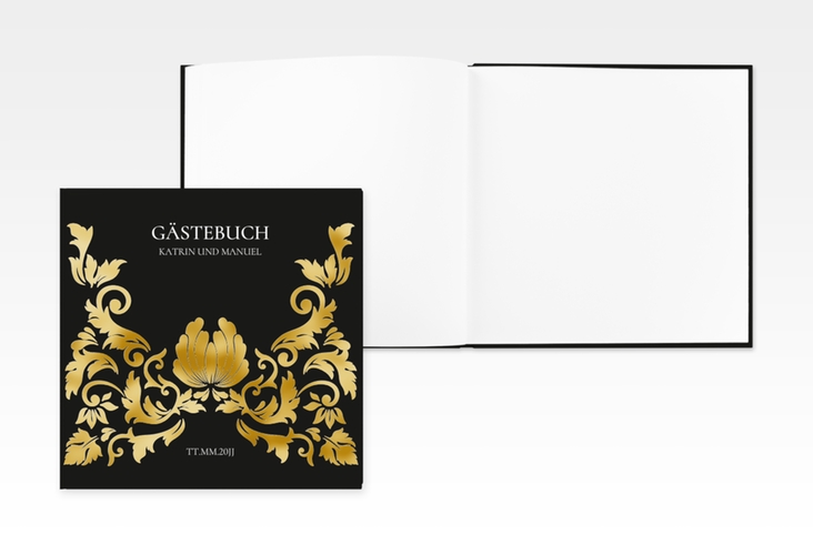 Gästebuch Creation Hochzeit Royal 20 x 20 cm, Hardcover schwarz gold mit barockem Blumen-Ornament