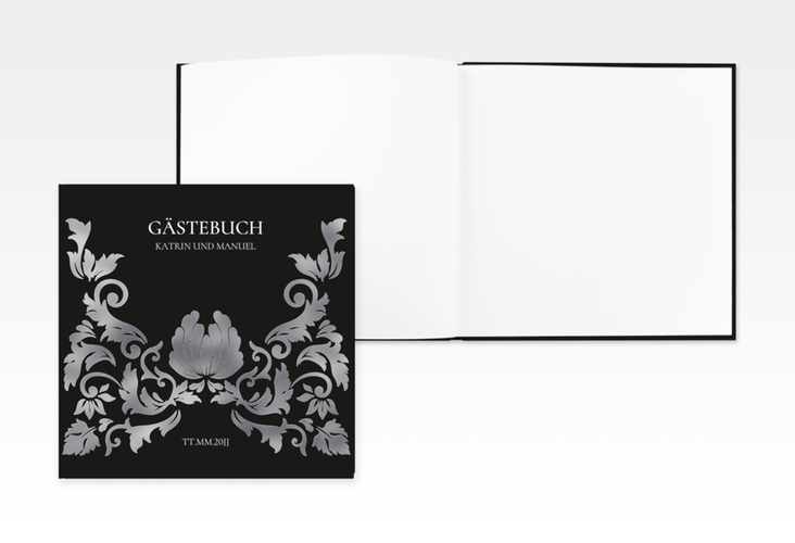 Gästebuch Creation Hochzeit Royal 20 x 20 cm, Hardcover schwarz silber mit barockem Blumen-Ornament