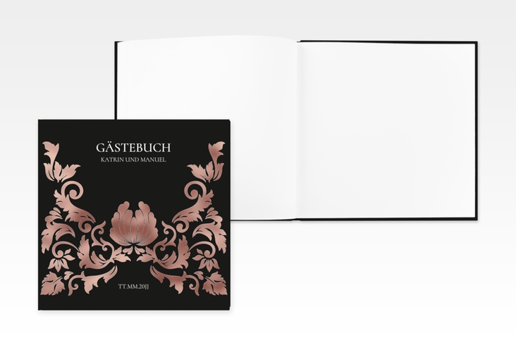 Gästebuch Creation Hochzeit Royal 20 x 20 cm, Hardcover schwarz rosegold mit barockem Blumen-Ornament