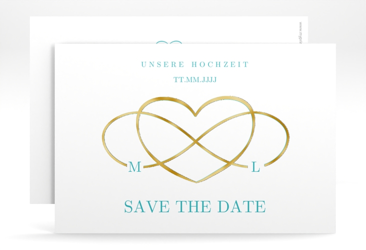 Save the Date-Karte Infinity A6 Karte quer tuerkis gold