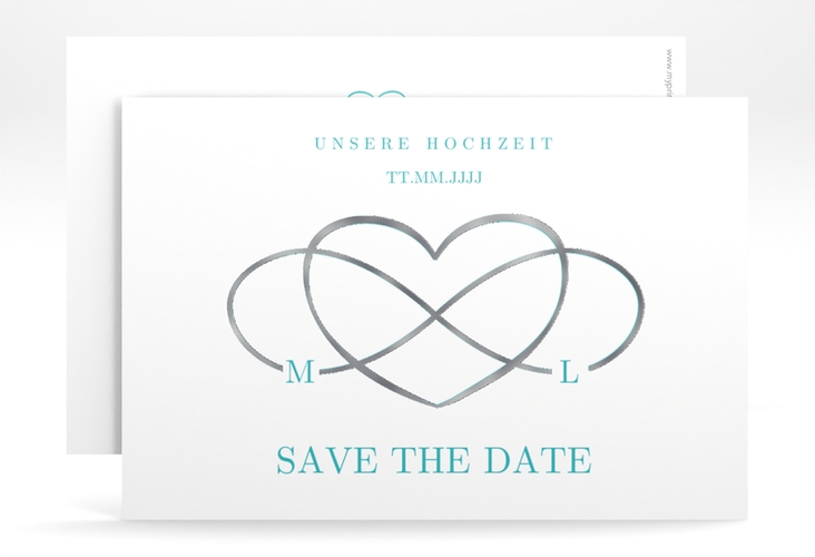 Save the Date-Karte Infinity A6 Karte quer tuerkis silber