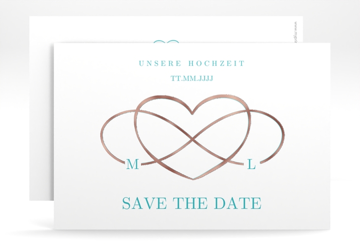 Save the Date-Karte Infinity A6 Karte quer tuerkis rosegold