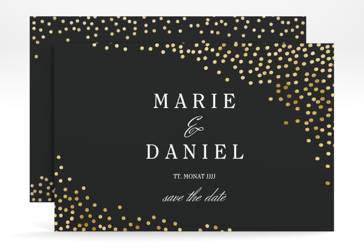 Save the Date-Karte Glitter A6 Karte quer schwarz gold