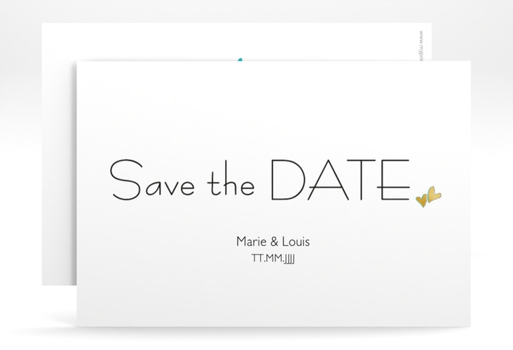 Save the Date-Karte Hochzeit Twohearts A6 Karte quer tuerkis gold