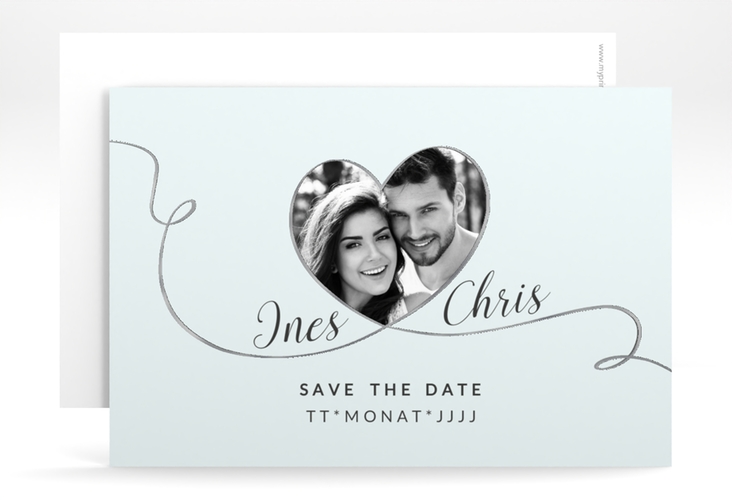 Save the Date-Karte Hochzeit Dolce A6 Karte quer tuerkis silber