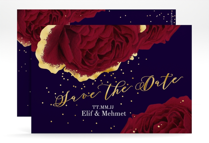 Save the Date-Karte Cherie A6 Karte quer schwarz gold