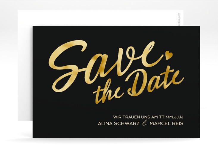 Save the Date-Karte Glam A6 Karte quer schwarz gold