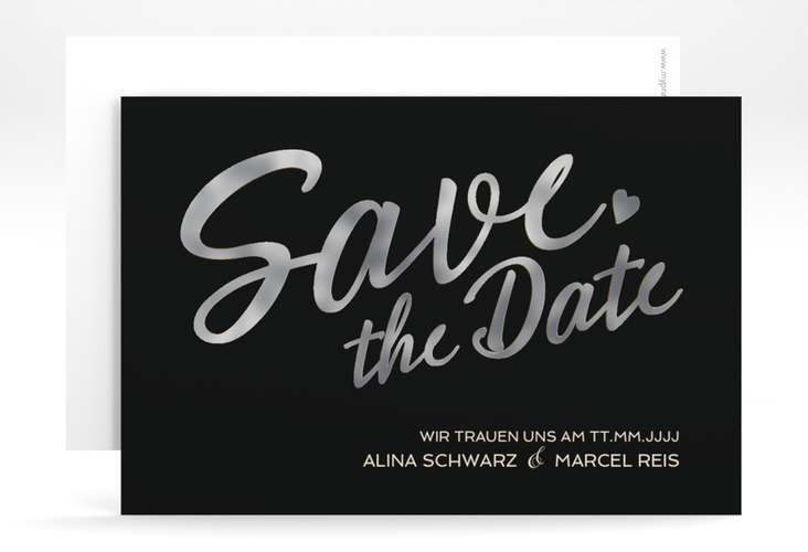 Save the Date-Karte Glam A6 Karte quer schwarz silber