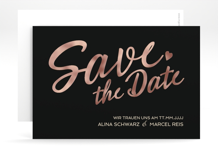 Save the Date-Karte Glam A6 Karte quer schwarz rosegold