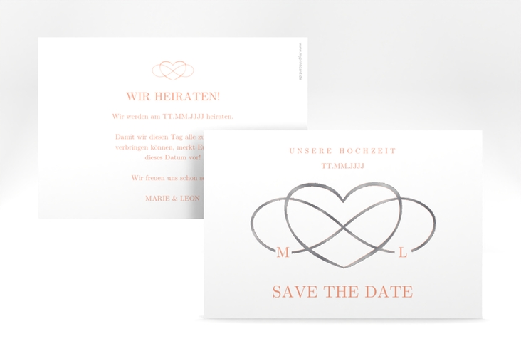 Save the Date-Karte Infinity A6 Karte quer apricot silber