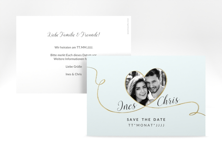 Save the Date-Karte Hochzeit Dolce A6 Karte quer tuerkis gold