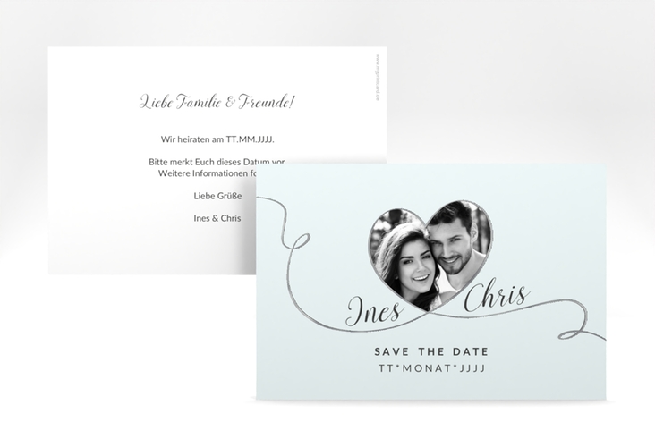 Save the Date-Karte Hochzeit Dolce A6 Karte quer tuerkis silber