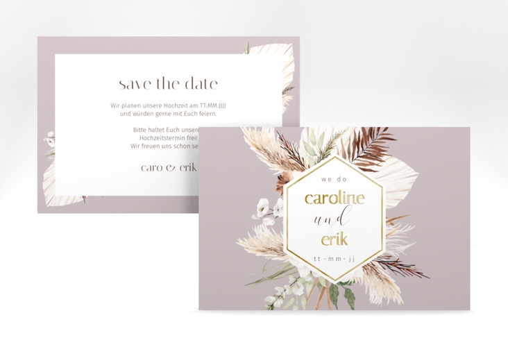 Save the Date-Karte Bohemian A6 Karte quer flieder gold